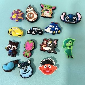 Lot 14 Shoe Charms For Crocs Cartoon Shoe Bitz Star Wars Elmo Yoda Cars Marvel